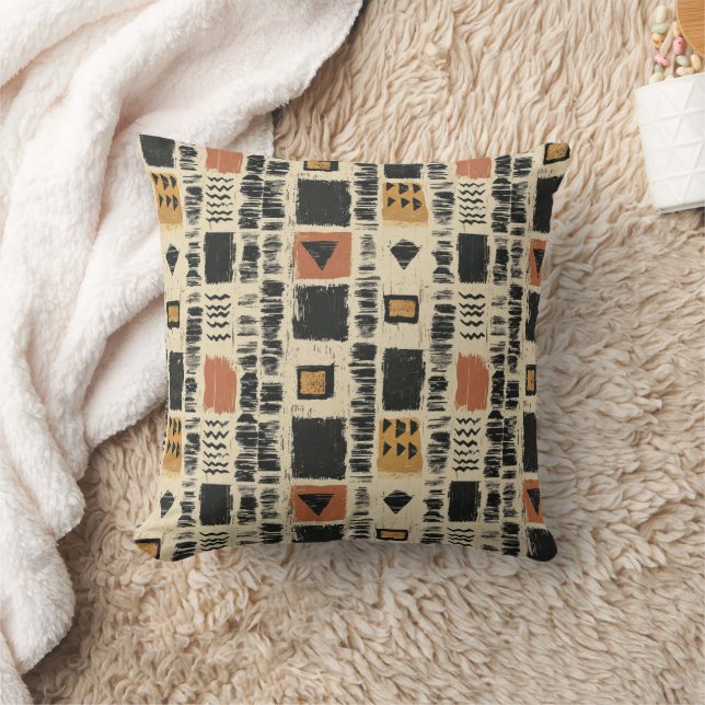 Coussin Motif géométrique rustique en boue de coton (3) (Couverture)