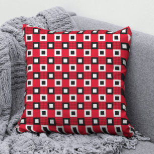 Coussin Motif géométrique simple noir et blanc sur rouge