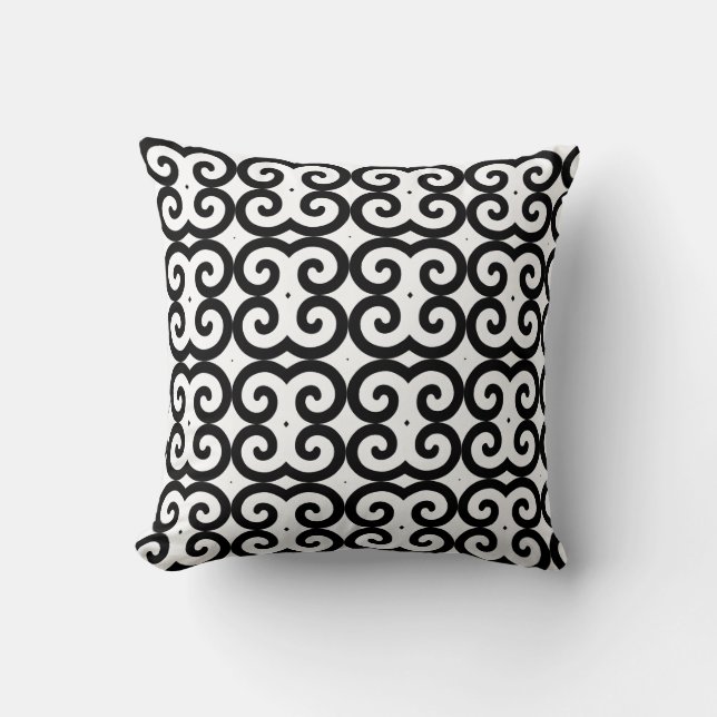 Coussin Motif géométrique Spiral Abstrait en noir et blanc (Recto)