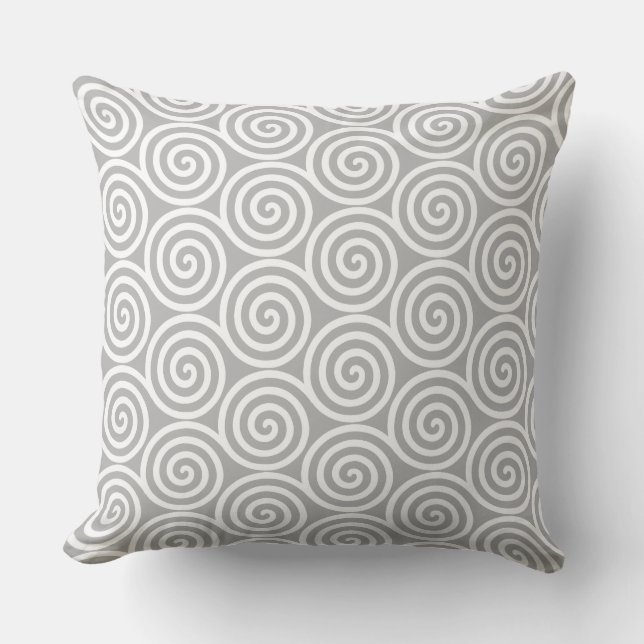 Coussin Motif géométrique spirale Abstrait en gris et blan (Recto)