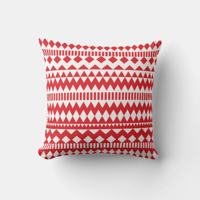 Coussin Motif géométrique tribal blanc rouge aztèque des (Recto)