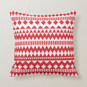 Coussin Motif géométrique tribal blanc rouge aztèque des