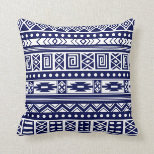 Coussin Motif géométrique tribal bleu