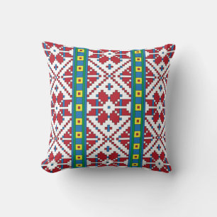 Coussin Motif géométrique tribal rouge, bleu et blanc étoi