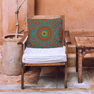 Coussin Motif géométrique Turquoise Boho rouge brûlé