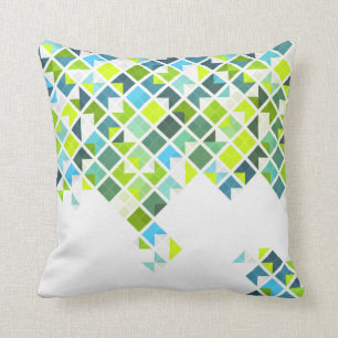 Coussin Motif géométrique vert, bleu, blanc