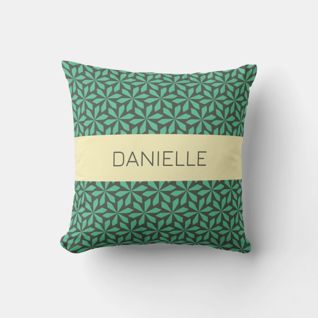 Coussin motif géométrique vert et jaune (Recto)