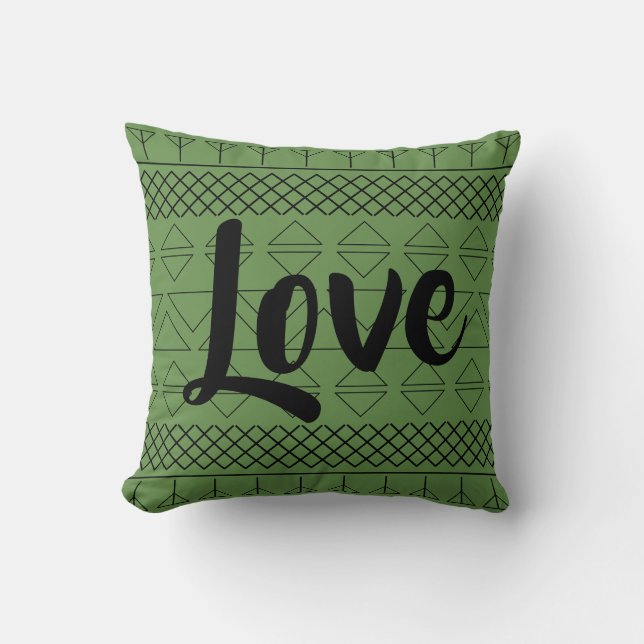 Coussin Motif géométrique vert foncé Amour (Recto)