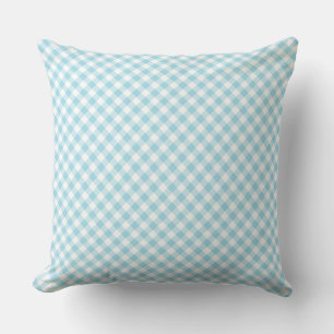 Coussin Motif Gingham à carreaux diagonaux bleu clair et b