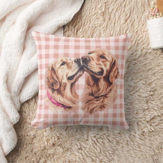 Coussin Motif Gingham Amour de Golden Retriever (Couverture)