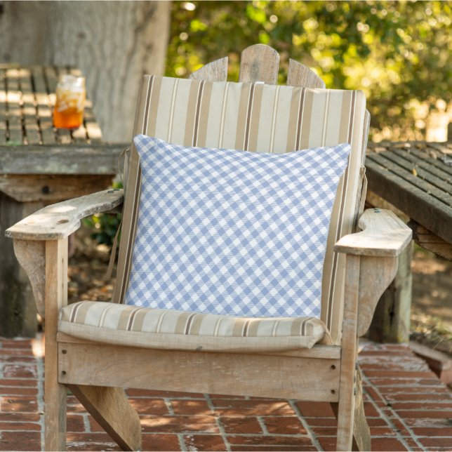 Coussin Motif Gingham Bleu Clair Imprimé Carreaux Classiqu (Chaise)