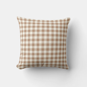 Coussin Motif Gingham Bohème Carreaux Vichy Brun Tan