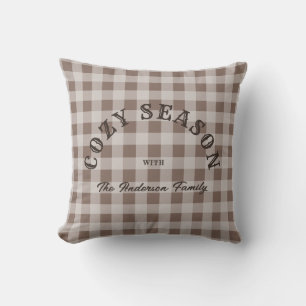 Coussin Motif Gingham Marron Personnalisé Script Occidenta