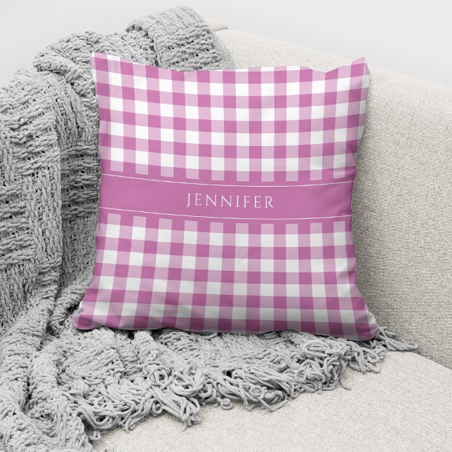 Coussin Motif Gingham Rose et Blanc Rustique Nom (Créateur téléchargé)