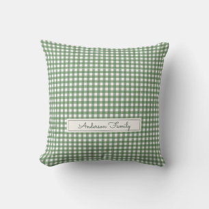 Coussin Motif Gingham Vert avec Nom de Famille