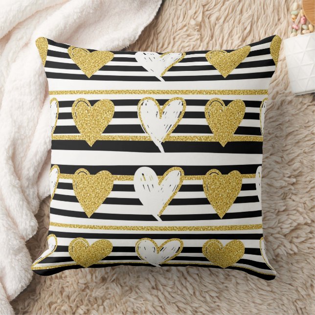 Coussin Motif Glam Cœur Or Rayure Noire (1) (Couverture)