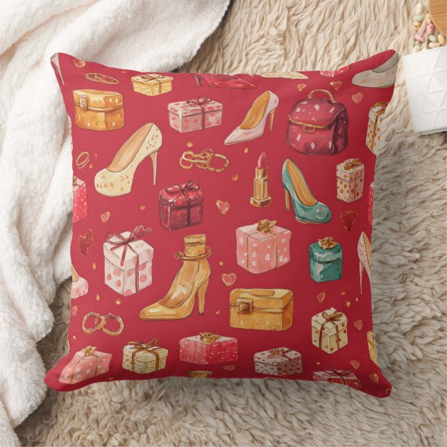 Coussin Motif Glamour de Noël Coquette Rouge (Couverture)