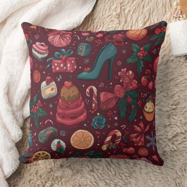 Coussin Motif Glamour de Noël Rouge Coquette (Couverture)