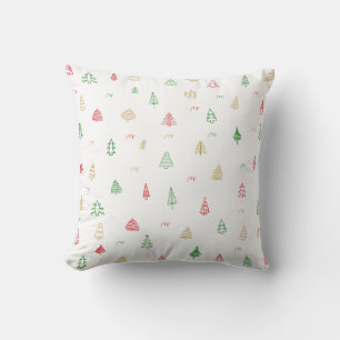 Coussin Motif Gold Green Red Christmas Trees