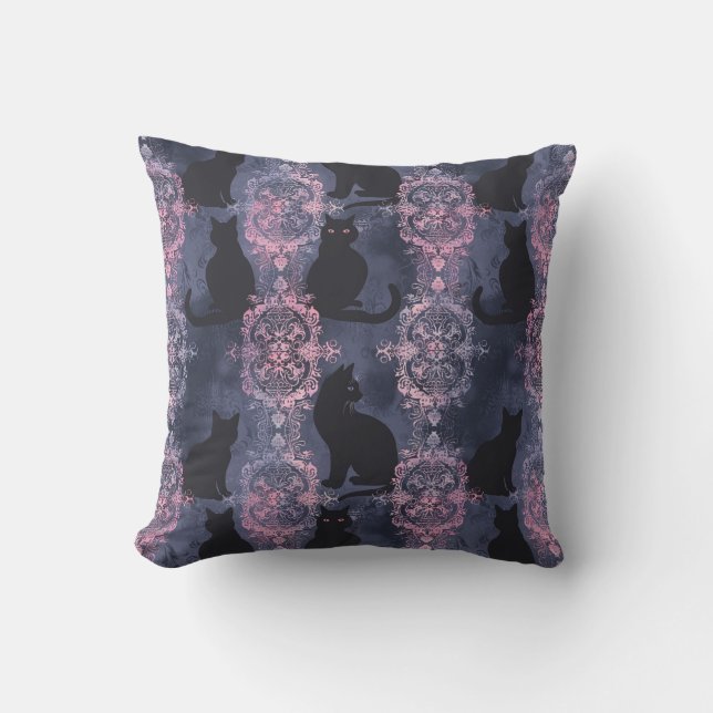 Coussin Motif gothique de chats noirs (Recto)