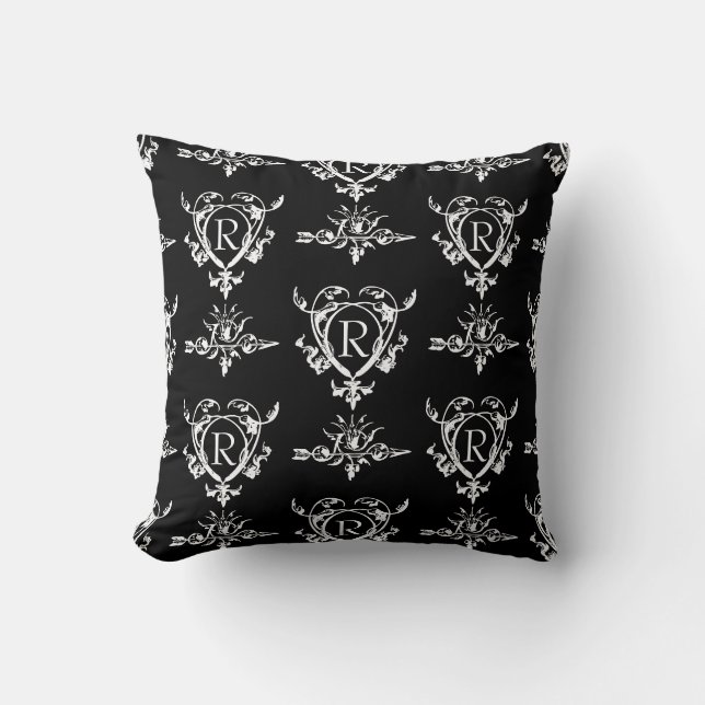Coussin Motif gothique de monogramme cœur et flèche (Recto)
