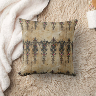 Coussin Motif gothique en dentelle rubis victorien (3)
