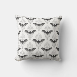 Coussin Motif gothique noir blanc chauves-souris