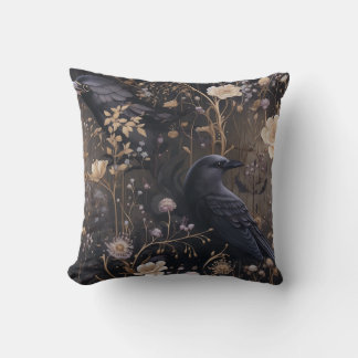 Coussin Motif gothique Ravens & Fleurs