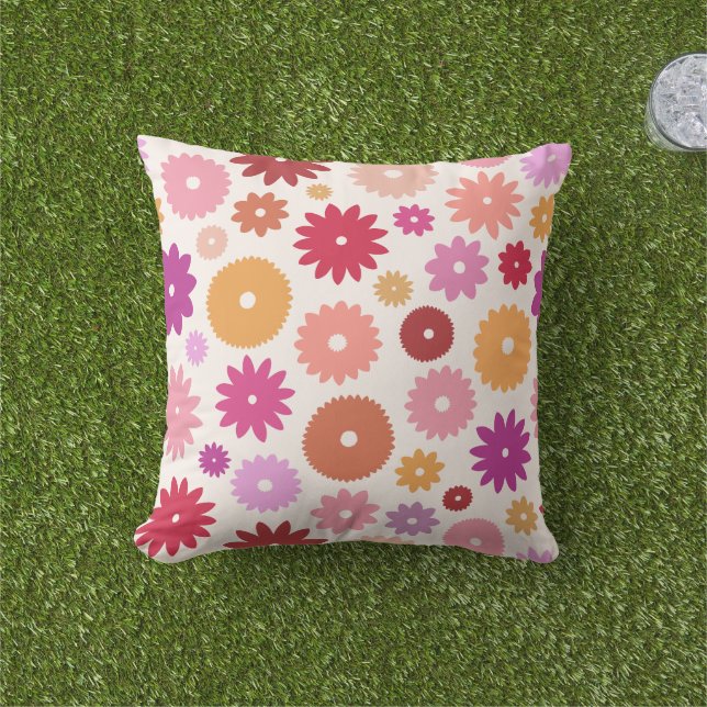 Coussin Motif Grandes Fleurs Colorées (Herbe)