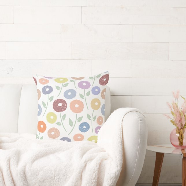 Coussin Motif grandes fleurs floues Pastels sur fond blanc (Canapé)