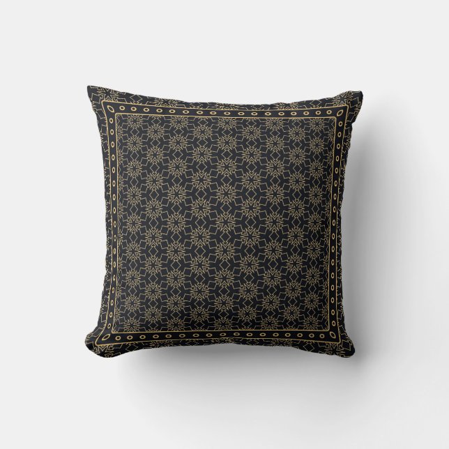 Coussin Motif graphique abstrait noir et or. Géométrique (Recto)