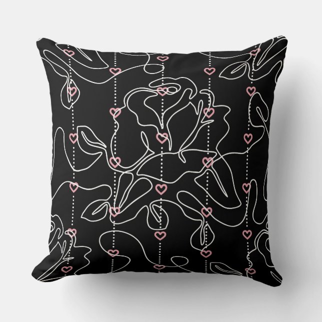 Coussin Motif graphique de rose blanche et de cœur rose (Recto)