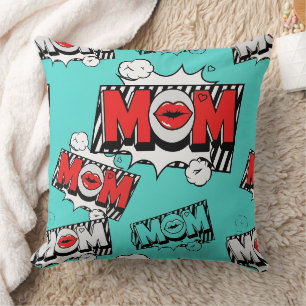 Coussin Motif graphique maman bande dessinée turquoise gra