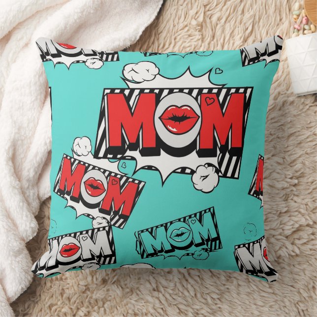 Coussin Motif graphique maman bande dessinée turquoise gra (Couverture)