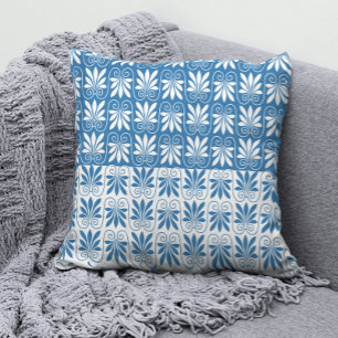 Coussin Motif grec bleu et blanc élégant