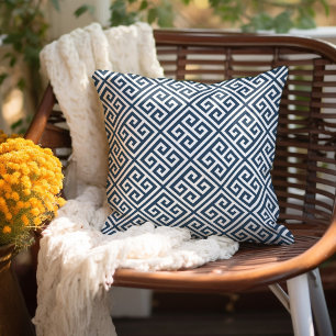 Coussin Motif grec clé bleu et blanc
