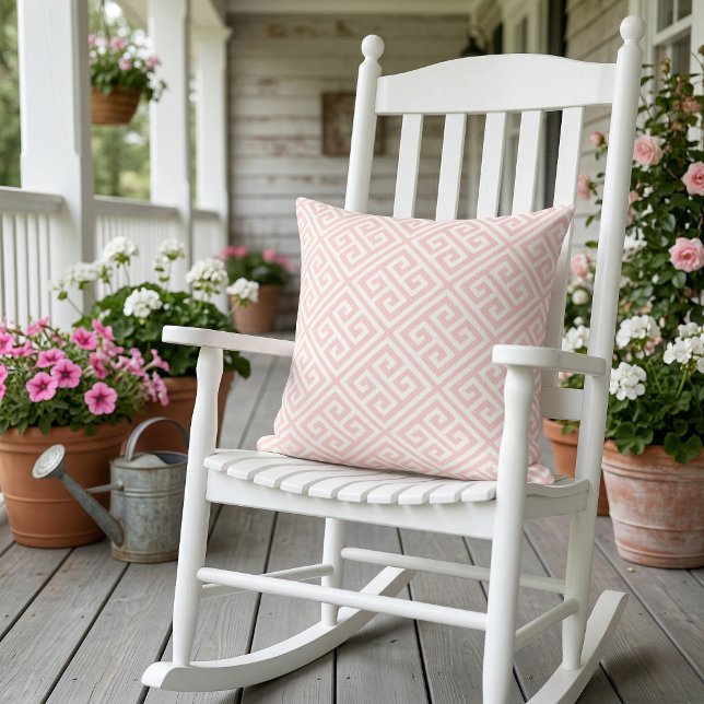 Coussin Motif grec rose et blanc à pétales (Créateur téléchargé)