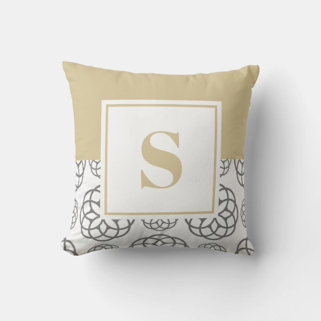 Coussin Motif gris beige personnalisé Monogramme (Recto)