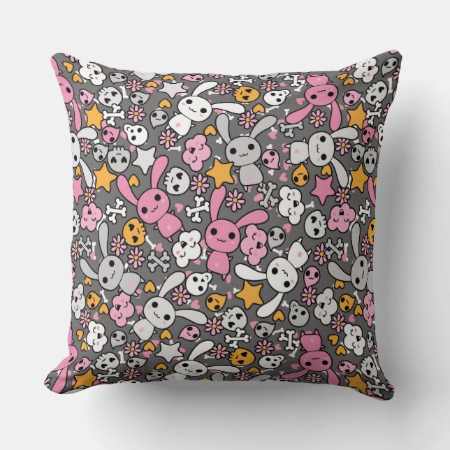 Coussin motif gris de kawaii (Recto)