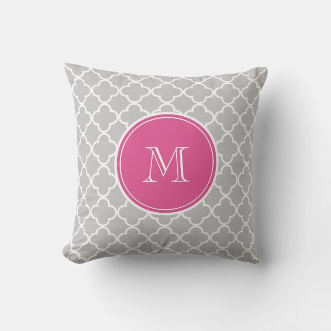 Coussin Motif gris de Quatrefoil, monogramme de roses (Recto)