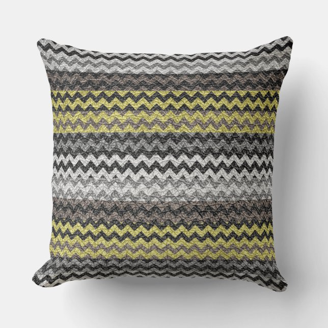 Coussin Motif Gris Jaune Chevron Gris (Recto)