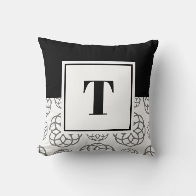 Coussin Motif gris noir et blanc avec monogramme  (Recto)