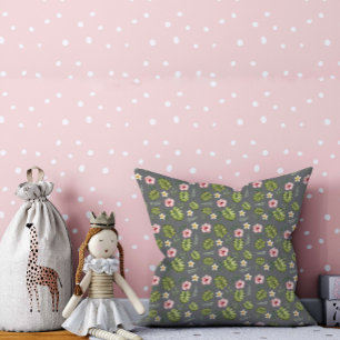 Coussin Motif gris rose fleuri aquarelle