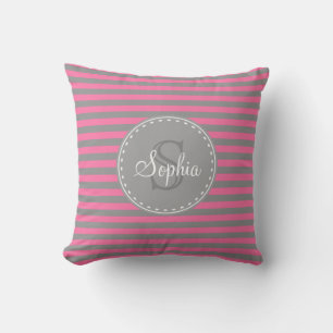 Coussin Motif gris rose monogramme