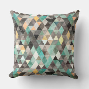 Coussin Motif gris turquoise de triangle d'or d'aquarelle