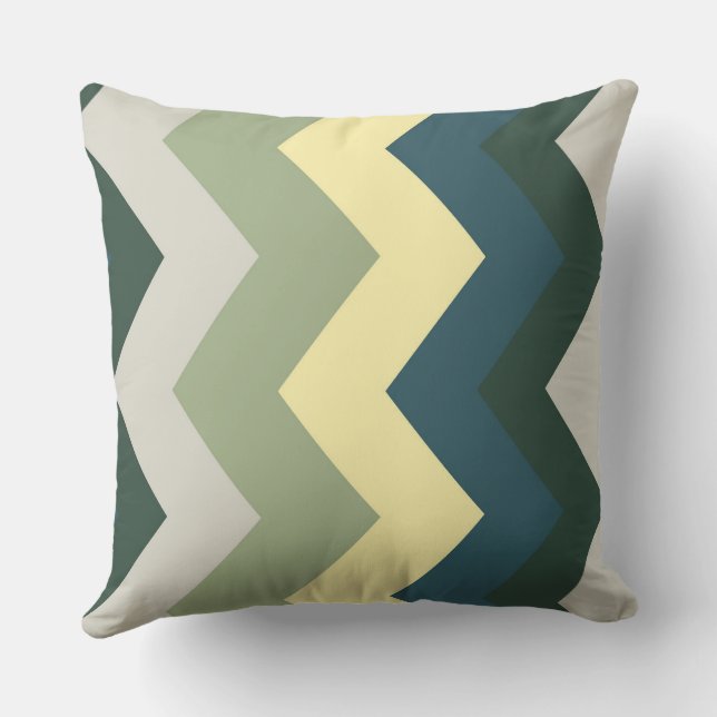 Coussin motif gris vert et turquoise chevron (Verso)