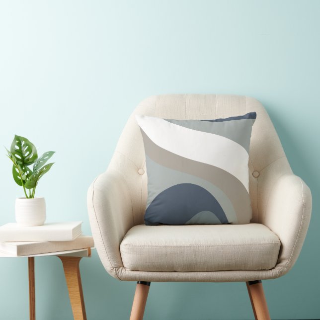Coussin Motif Groovy Rétro Années 70 Bleu, Gris (Chaise)