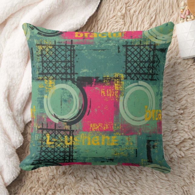Coussin Motif Grunge Abstrait avec Formes Géométriques (Couverture)