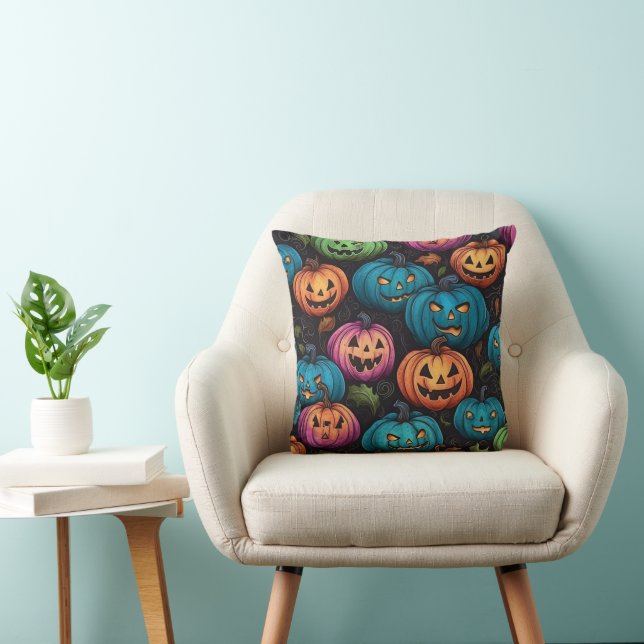 Coussin Motif Halloween Citrouille coloré (Chaise)