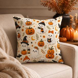 Coussin Motif Halloween Citrouille et Fantôme Mignon